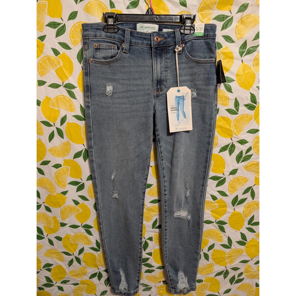 RE generation Ankle‎ Skinny Jeans Womens 5/27 Blue New Distressed Meadow Wash
